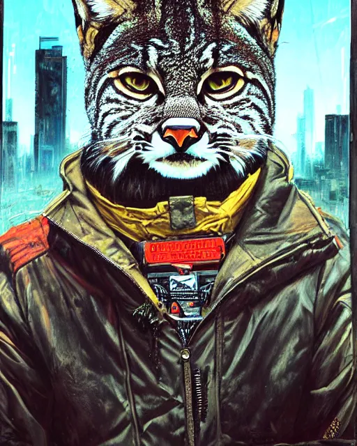 Image similar to a portrait of an anthropomorphic cyberpunk bobcat by sandra chevrier, by jon foster, detailed render, tape deck, epic composition, cybernetics, 4 k realistic, cryengine, realistic shaded lighting, sharp focus, masterpiece, by enki bilal