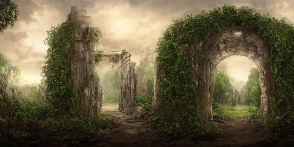 Image similar to beautiful matte painting of entrance to maze