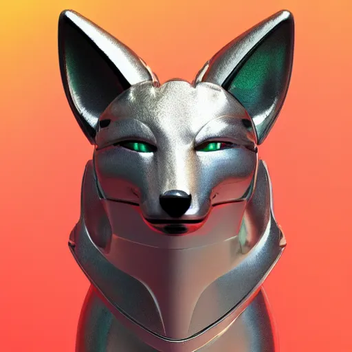 Image similar to chrome fox, glossy, metallic, neon, symmetrical, tribal patterns, realistic, unreal engine, octane, redshift, artstation, behance