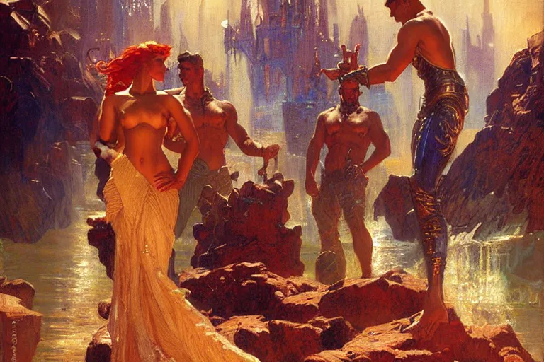 Image similar to atlantis, painting by gaston bussiere, craig mullins, j. c. leyendecker, tom of finland