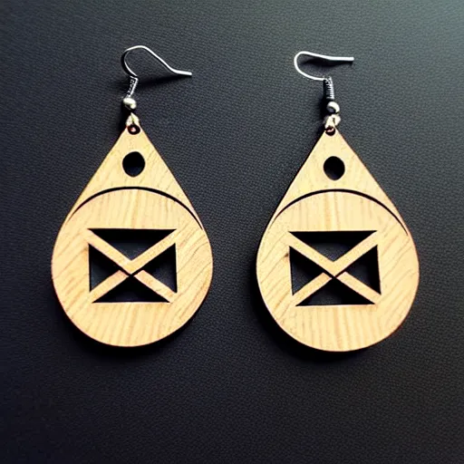 Image similar to 2 d wood lasercut earrings, mystical symbols, 8 k, hd, trending on amazon on artstation, trending on deviantart, trending on etsy, epic digital art