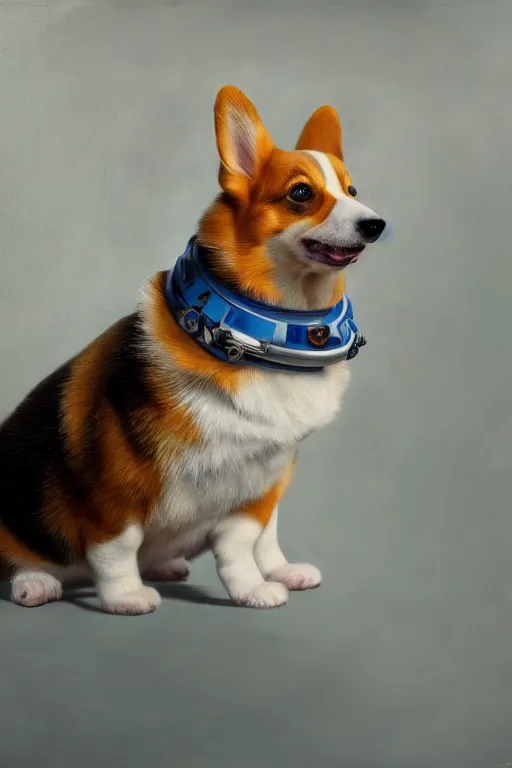 Image similar to corgi puppy as an astronaut, oil on canvas, intricate, portrait, 8 k highly professionally detailed, hdr, cgsociety