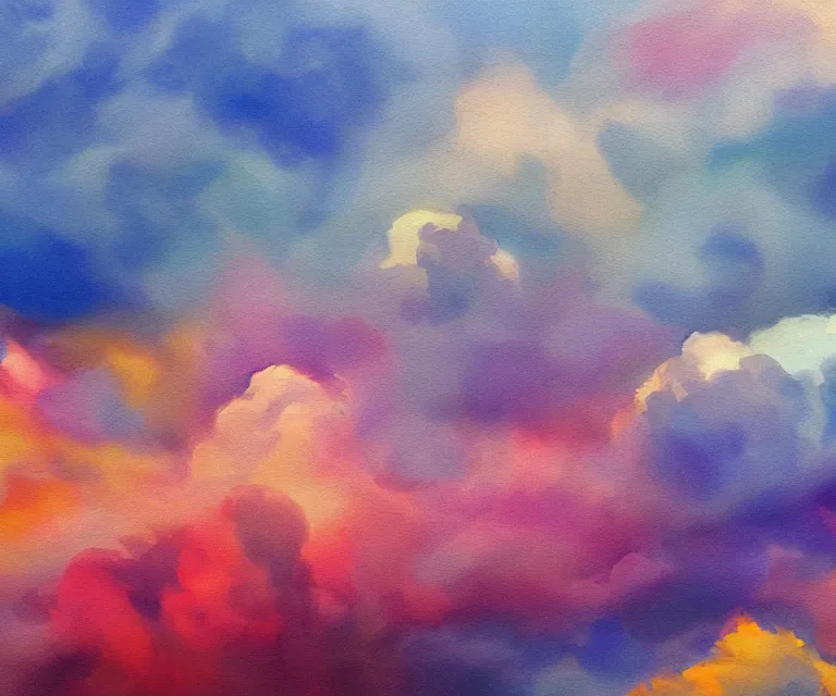 Prompt: clouds, water painting, colorful