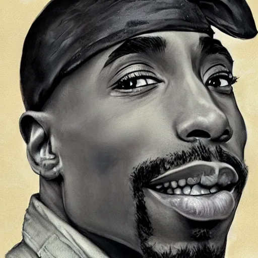 Image similar to Tupac, illustrated in whimsical style, Illustration by Norman Rockwell, loish, oil painting,