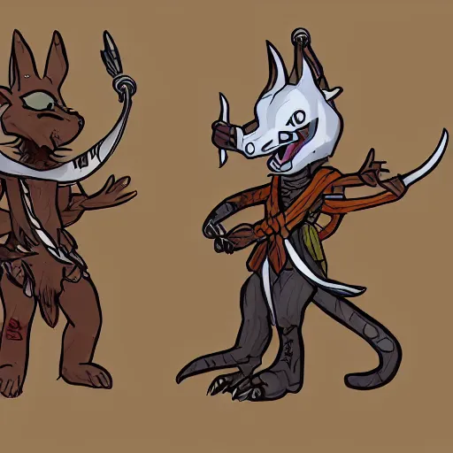Image similar to stylised concept art of a D&D kobold in alternate outfits