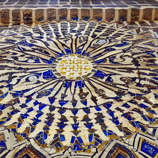 Prompt: detailed, intricate, roman mosaic of penrose tiles on the floor of notre dame cathedral