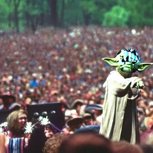 Image similar to yoda performing at woodstock