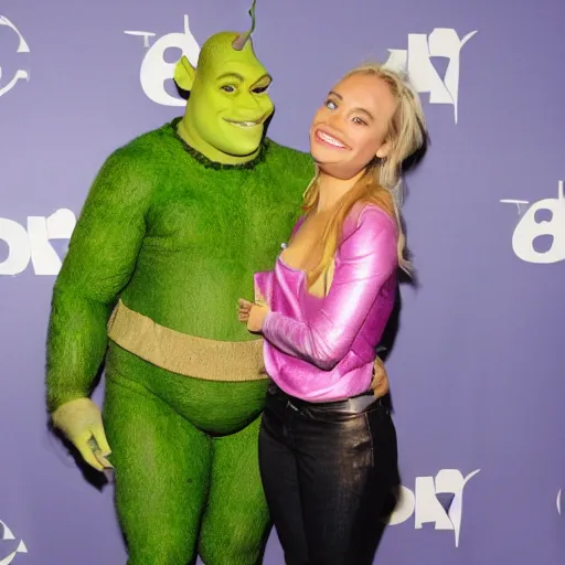 Prompt: Margot Robby dressed as Shrek