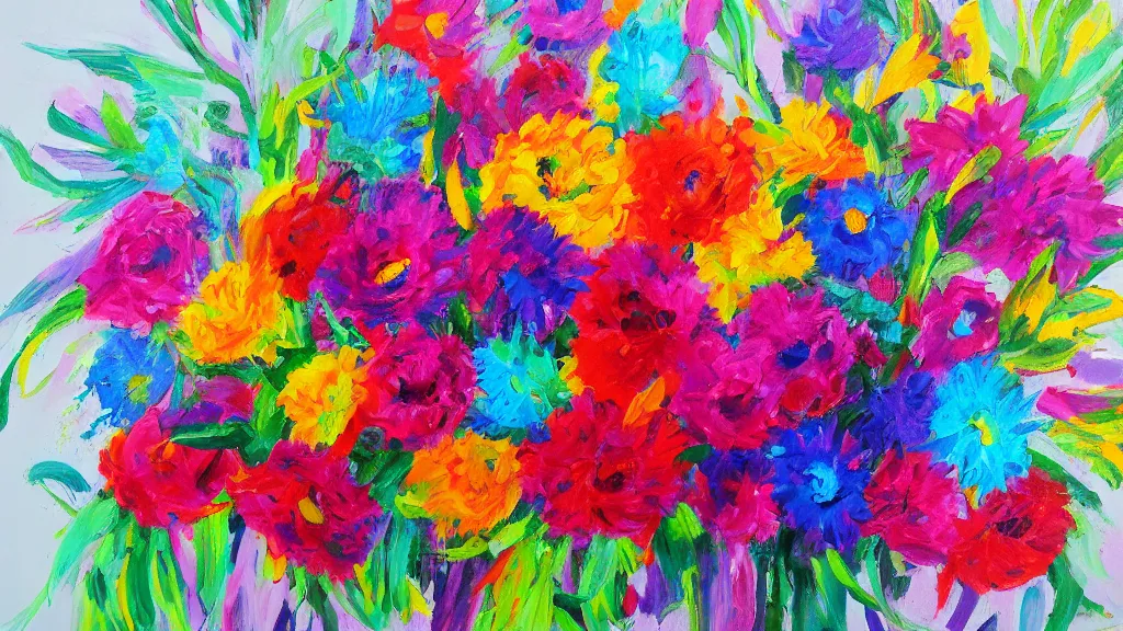 Image similar to a bouquet of colorful flower acrylic artwork