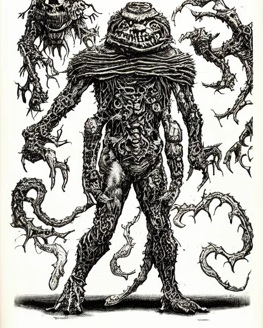 Image similar to a micronaut pharoid, full body, pen - and - ink illustration, etching, by russ nicholson, david a trampier, larry elmore, 1 9 8 1, hq scan, intricate details, monster manula, fiend folio