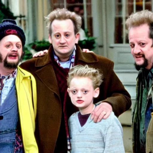 Image similar to Macaulay Caulkin, Joe Pesci and Daniel Stern on the set filming the newest Home Alone movie.