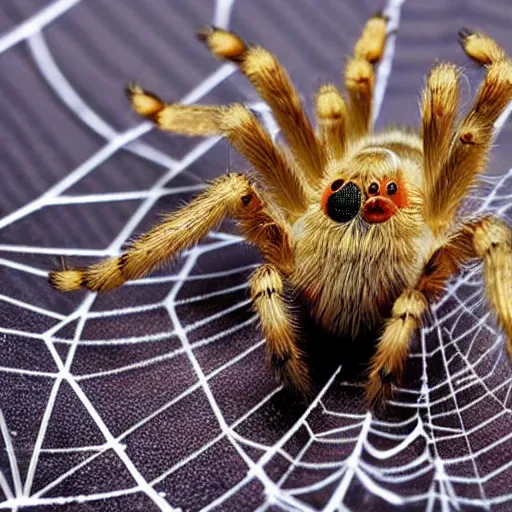 Prompt: a spider whose body is covered in long blonde hair