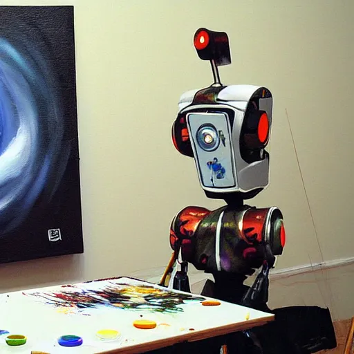 Image similar to recursive image of a robot painting a canvas painting of a robot painting a canvas painting …