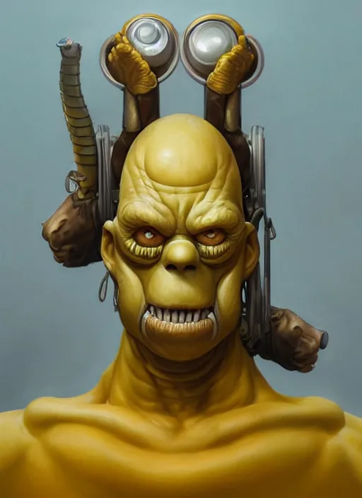 Image similar to marble homer simpson mf doom reptile eyes, polished yellow skin, centered, digital painting, artstation, concept art, smooth, sharp focus, illustration, artgerm, tomasz alen kopera, peter mohrbacher, donato giancola, joseph christian leyendecker, wlop, frank frazetta