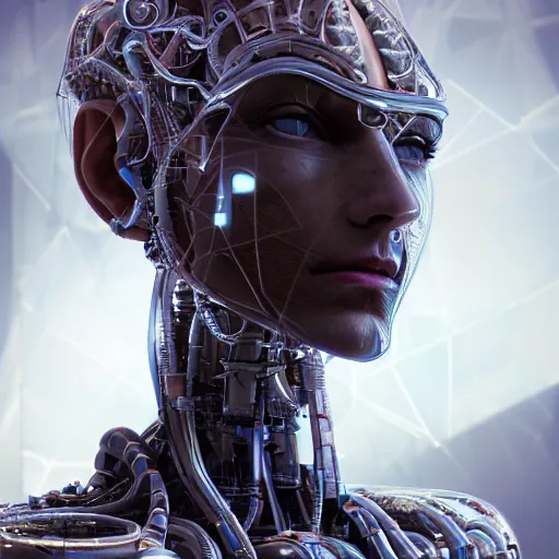 Image similar to hyperrealistic mixed media portrait of a Robot of Roland Busch forward angle, stunning 3d render inspired art by P. Craig Russell and Barry Windsor-Smith + perfect facial symmetry + dim volumetric lighting, 8k octane beautifully detailed render, post-processing, extremely hyperdetailed, intricate futuristic mechanic parts, epic composition, grim yet sparkling atmosphere, cinematic lighting + masterpiece, trending on artstation