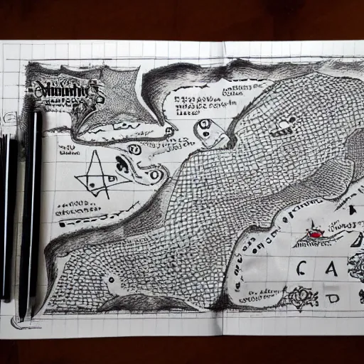 Image similar to a black pen drawn dnd map