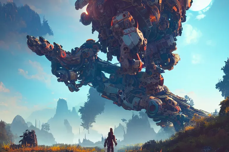 Image similar to watcher machine mecanical creature robot of horizon forbidden west horizon zero dawn radiating a glowing aura global illumination ray tracing hdr fanart arstation by ian pesty and alena aenami artworks in 4 k