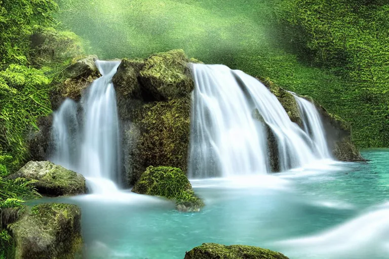 A soothing menthol waterfall and hotspring, digital art | Stable ...