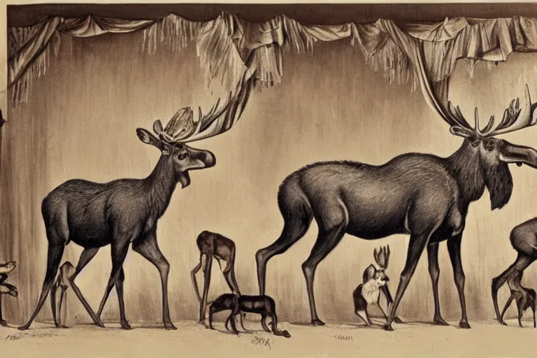 Prompt: a circus of moose