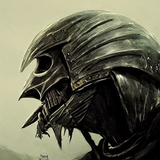 Image similar to crow skull knight helmet, headshot, closeup, grimdark, fantasy, trench crusade, terrifying, dark, fog, atmospheric cold lighting, dark souls, hyperrealistic, art by sparth