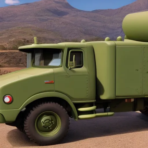Prompt: HIMARS in Cars Pixar movie, detailed, green