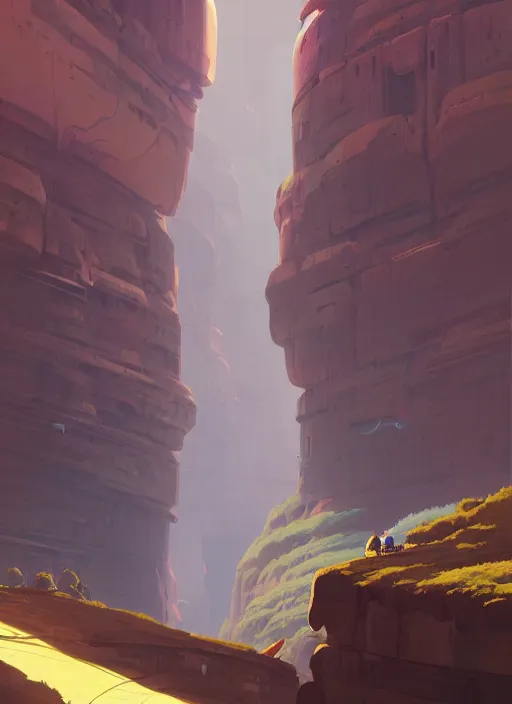 Image similar to canyon with giant gate, nuclear powered, detailed, futuristic, cory loftis, james gilleard, atey ghailan, makoto shinkai, goro fujita, studio ghibli, rim light, exquisite lighting, clear focus, very coherent, plain background