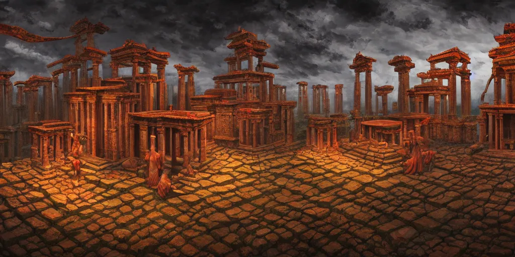 Image similar to an ancient temple made of human flesh, by Naomi Okubo, landscape, dramatic lighting, high contrast colors, panoramic view, as trending on Artstation,