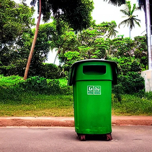 Prompt: green dustbin in sri lanka, street view