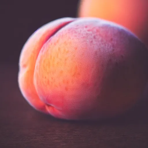 Image similar to a macro photo of a round peach's dry hairy skin, hyper realistic, hyper detailed, 35mm, very grainy film, pink volumetric studio lighting, bokeh, black background award winning shot, vogue magazine, cinematic, 8k, very closeup, elegant, tender, pastel