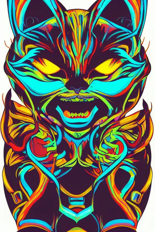 Image similar to demon cat, art by brian miller, sticker, colorful, illustration, highly detailed, simple, smooth and clean vector curves, no jagged lines, vector art, smooth