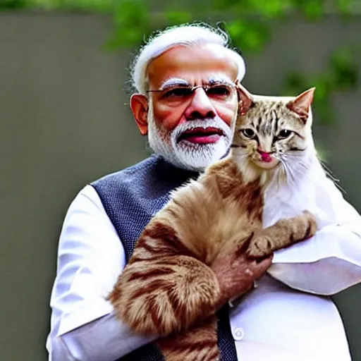 Prompt: pm narendra modi holding a cat in his arms, ani, a 7 r