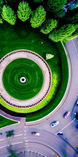 Prompt: huge giant eyeball sitting in a park, drone shot, 5 0 mm f 2. 5, daylight