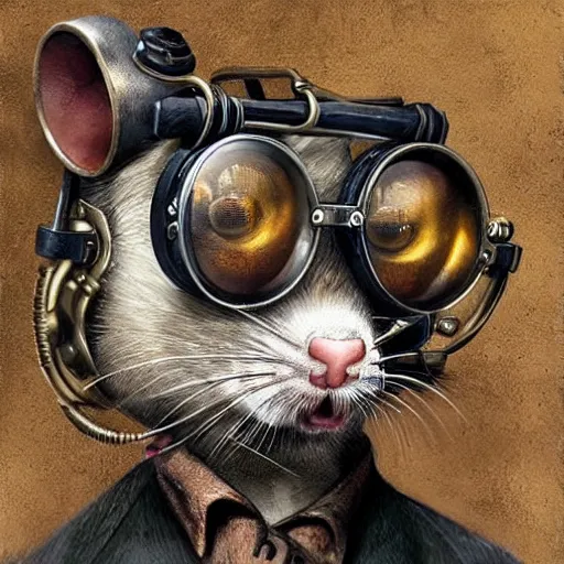 Prompt: a rat with steampunk googles, by Sam Spratt