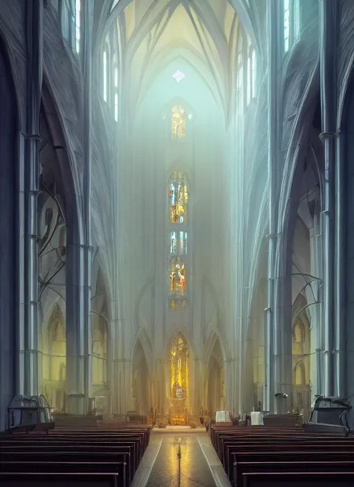 Prompt: highly detailed church, stephen bliss, unreal engine, greg rutkowski, loish, rhads, beeple, makoto shinkai and lois van baarle, ilya kuvshinov, rossdraws, tom bagshaw, alphonse mucha, global illumination, radiant light, detailed and intricate environment