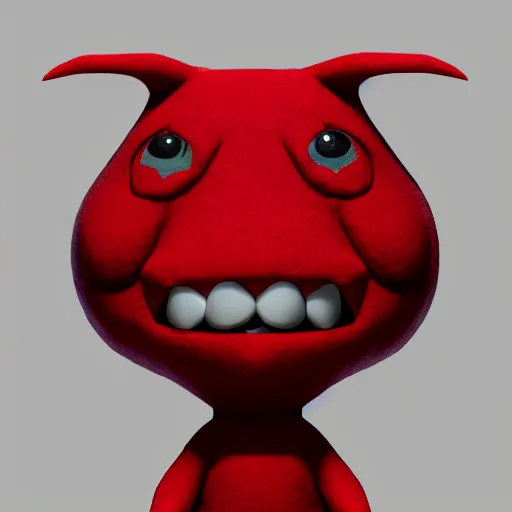 Image similar to cute fumo plush of an angry red imp, soft shadow, stylized render, vray