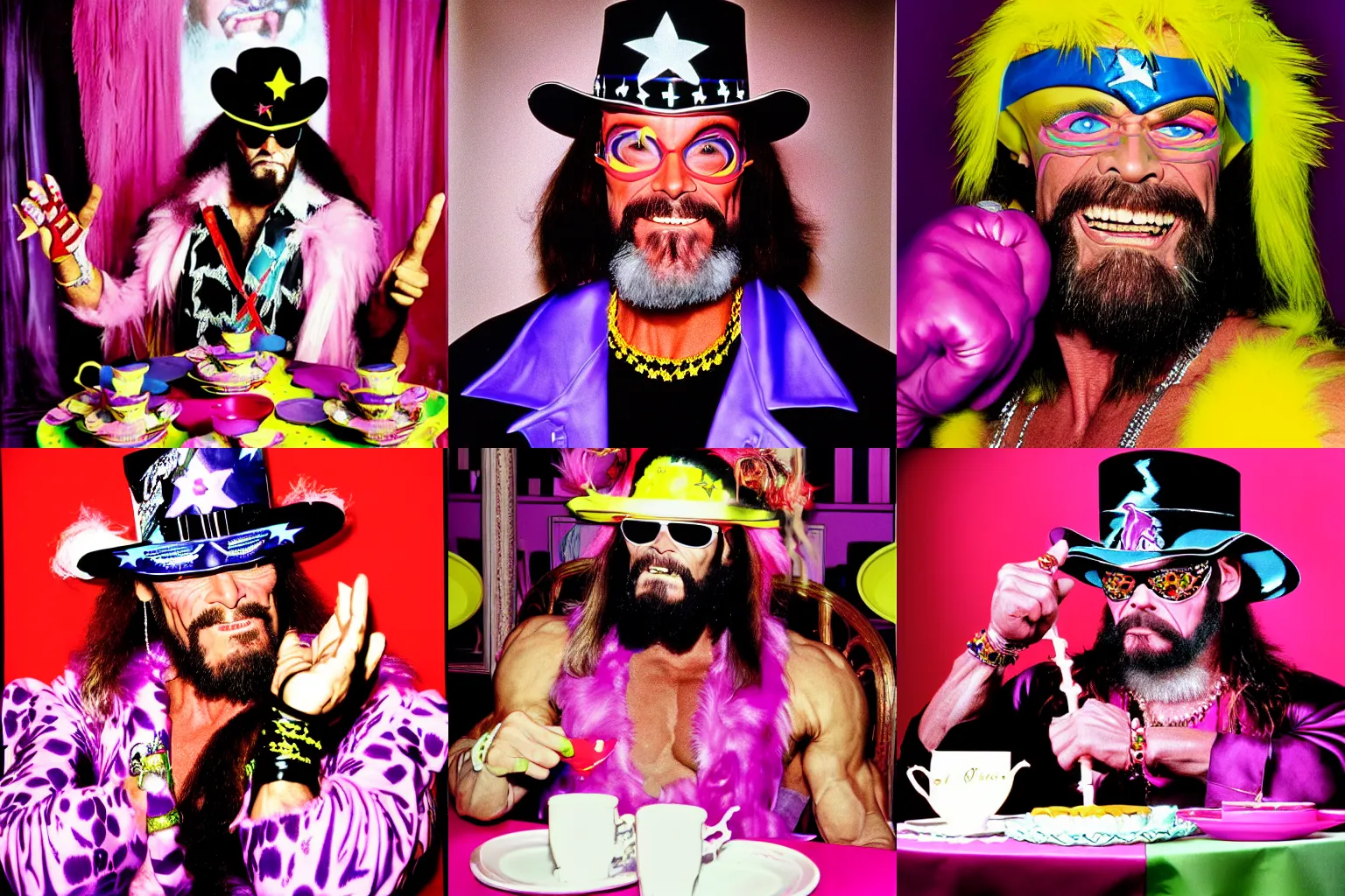 Prompt: Macho Man Randy Savage at a tea party, portrait by David LaChapelle, HQ. detailed faces