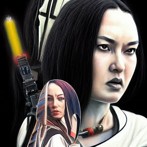 Image similar to steven seagal female, jedi master, wearing the traditional jedi robe, beautiful and uniquely odd looking, detailed symmetrical close up portrait, intricate complexity, in the style of artgerm and ilya kuvshinov, magic the gathering, star wars art