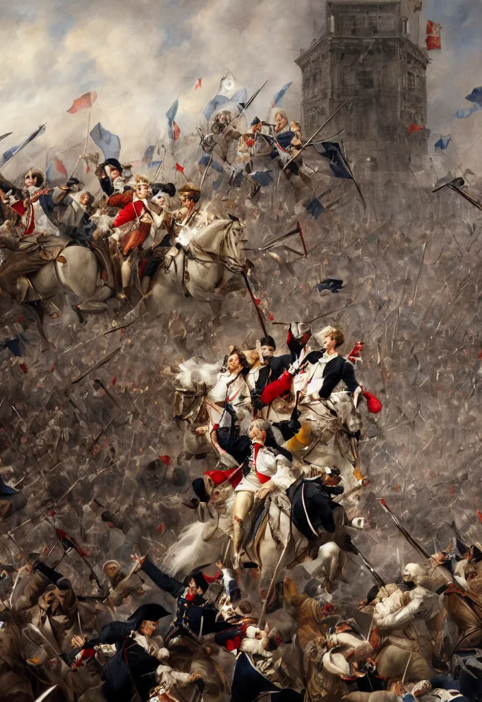 Image similar to portrait photograph fashion editorial french revolution storming of the Bastille. hyperrealistic. detailed. depth of field. high definition. 8k. photography.