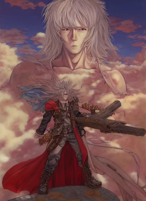 Prompt: prompt : ragnarok online portrait soft light painted by james jean and katsuhiro otomo and erik jones, inspired by akira anime, epic fantasy, a long haired, red headed male sky - pirate in front of an sky - ship, intricate oil painting, high detail illustration, sharp high detail, manga and anime 1 9 9 9