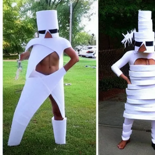 Image similar to creative costume made with toilet paper