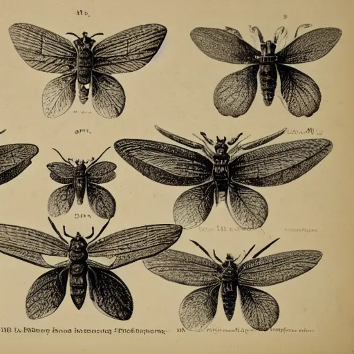 Image similar to 1 9 th century zoological illustration of multiple winged insects