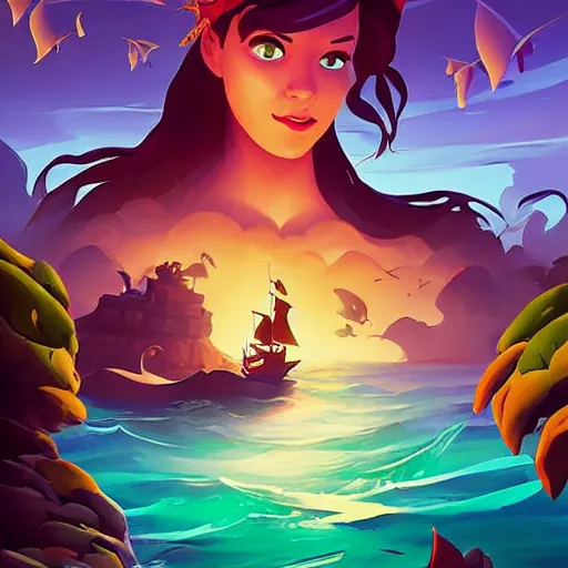 Image similar to painting mermaid treasure on sea of thieves game avatar hero smooth face median photoshop filter cutout vector, behance hd by jesper ejsing, by rhads, makoto shinkai and lois van baarle, ilya kuvshinov, rossdraws global illumination