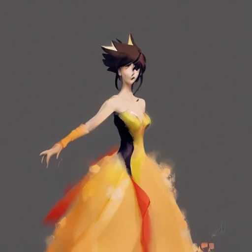 Image similar to A ball gown inspired by the Pokémon moltres, Greg rutkowski, tendencia en artstation.