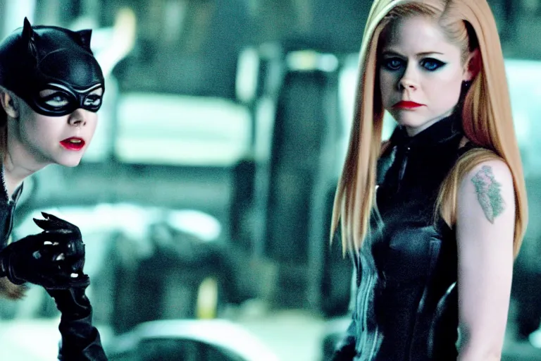 Image similar to a film still of Avril Lavigne in catwoman, high quality