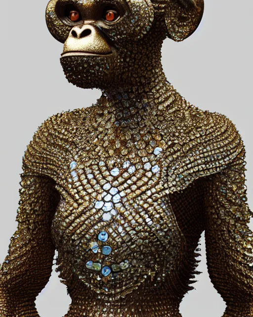 Image similar to a highly detailed metahuman 8 k close up render of a chimp renaissance in iris van herpen dress schiaparelli in diamonds crystals swarovski and jewelry iridescent in style of alphonse mucha gustav klimt trending on artstation made in unreal engine 4