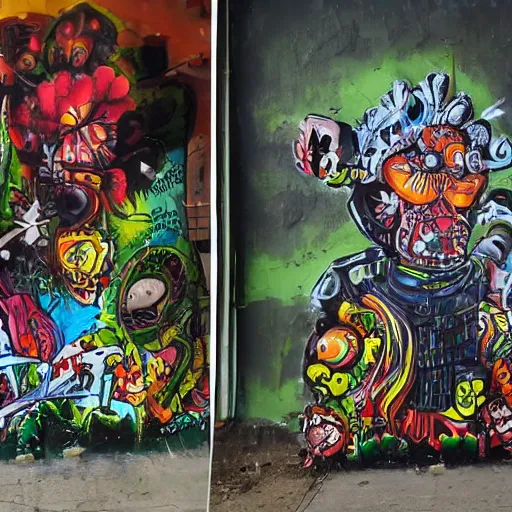 Image similar to transylvanian folk art, in the style of graffiti, made by david choe