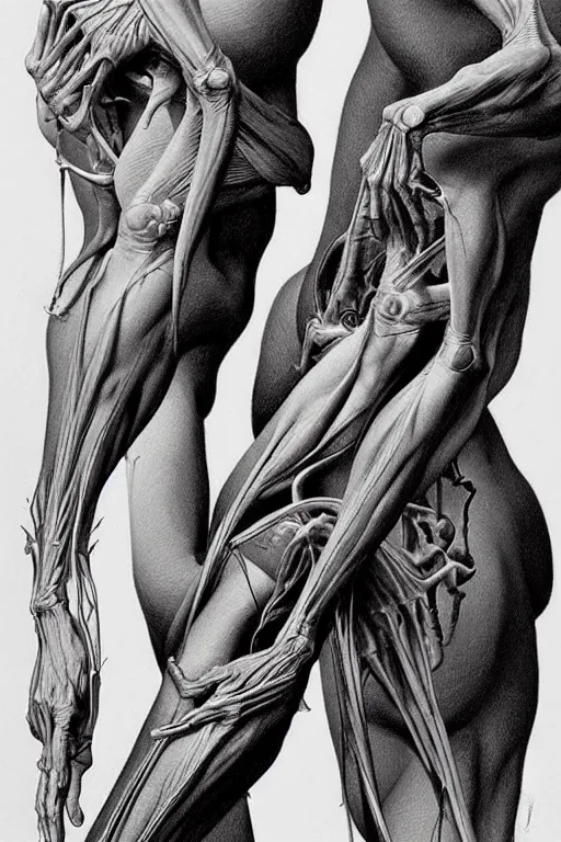 Prompt: human forearm artists anatomy in the style of wayne barlowe, gustav moreau, goward, bussiere, roberto ferri, santiago caruso, luis ricardo falero, dali