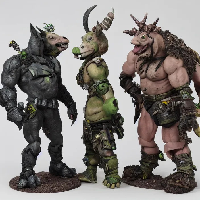 Prompt: a detailed figure of beebop and rocksteady, first 4 figures, detailed product photo