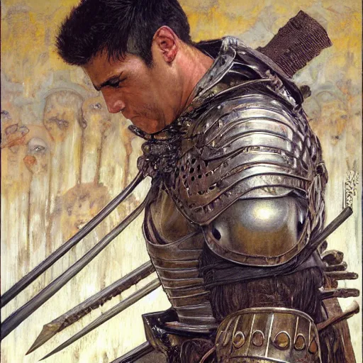 Image similar to guts as a knight, closeup portrait art by norman rockwell and donato giancola and greg rutkowski