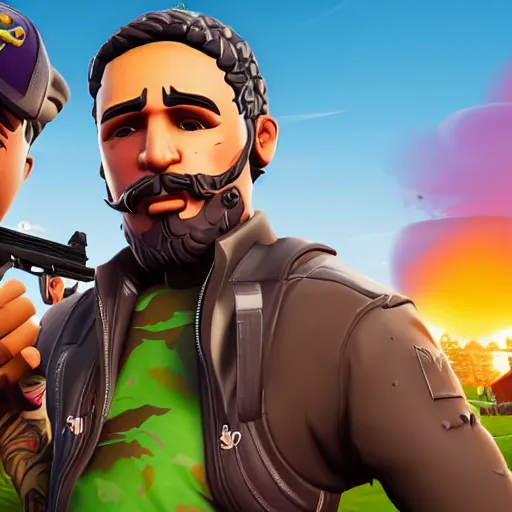 Prompt: Noyz Narcos in Fortnite very detailed, full body shot 8K quality super realistic